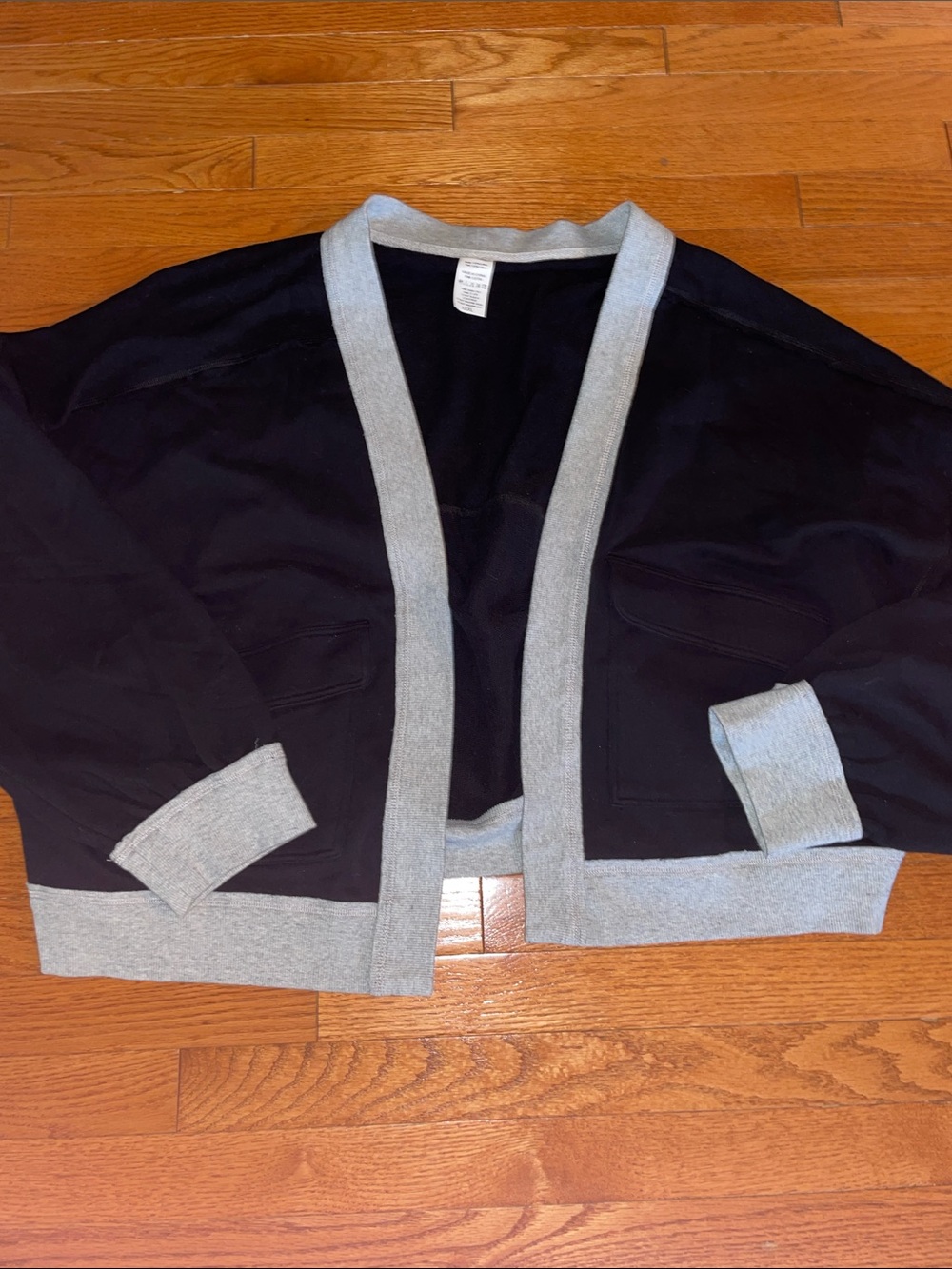 Women's Black Open-Front Cardigan with Gray Trim